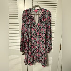 Lilly Pulitzer Lucee Long Sleece Dress XL Low Tide Navy Garden Variety